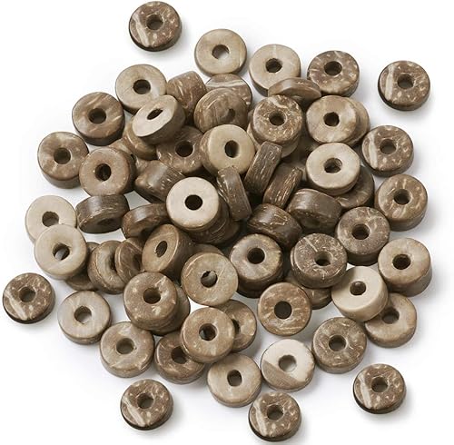 Miniatura 20 de Fashewelry 100 cuentas espaciadoras planas redondas de coco de 0.315 pulgadas (0.354 in), cuentas sueltas para hacer joyas de bricolaje con agujero