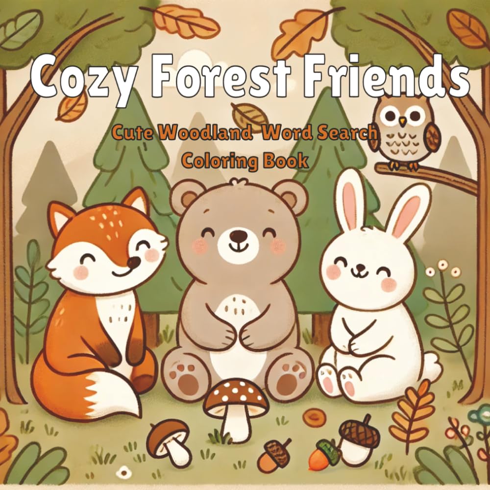 Cozy Forest Friends: Cute Woodland Word Search Coloring Book