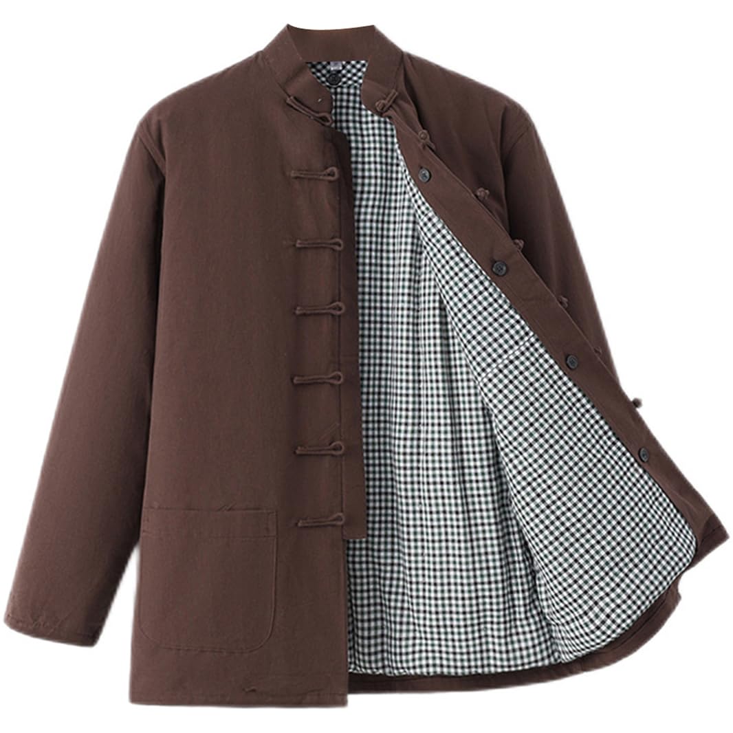 Inverno Cotone Tai Chi Uniforme Addensato Costume da tange Caldo Uomini Cinesi Abiti Tradizionali Kung Fu Abiti Ala di Cotone Chun, Giacca da Arti Marziali a Maniche coffee-4XL