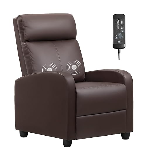 Furniwell Massage Recliner Chair for Living Room Adjustable PU Leather Reclining Chair Home Theater Seating Modern Winback Single Sofa for Adults with Footrest (Leather, Brown)
