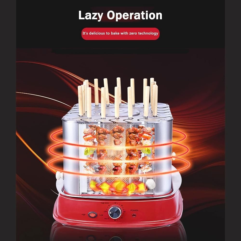 Electric BBQ Kebab Grill, Automatic Rotating, 360 ° Roaster Threading Cooker 1750W Vertical Smokeless Barbecue Skewers Oven, Smart Temperature & Timer Control, for Outdoor Picnic Camping