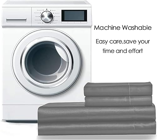 Miniatura 9 de Juego de sábanas de microfibra de 4 piezas, tamaño individual, color gris, funda de cama plana suave, sábanas cómodas de 1800 hilos de lujo, sábanas