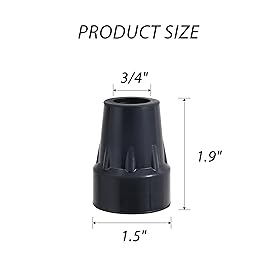 Walking Cane Tips 3/4 Inch Heavy Duty Black Cane Rubber Tips Replacement, 2Pack