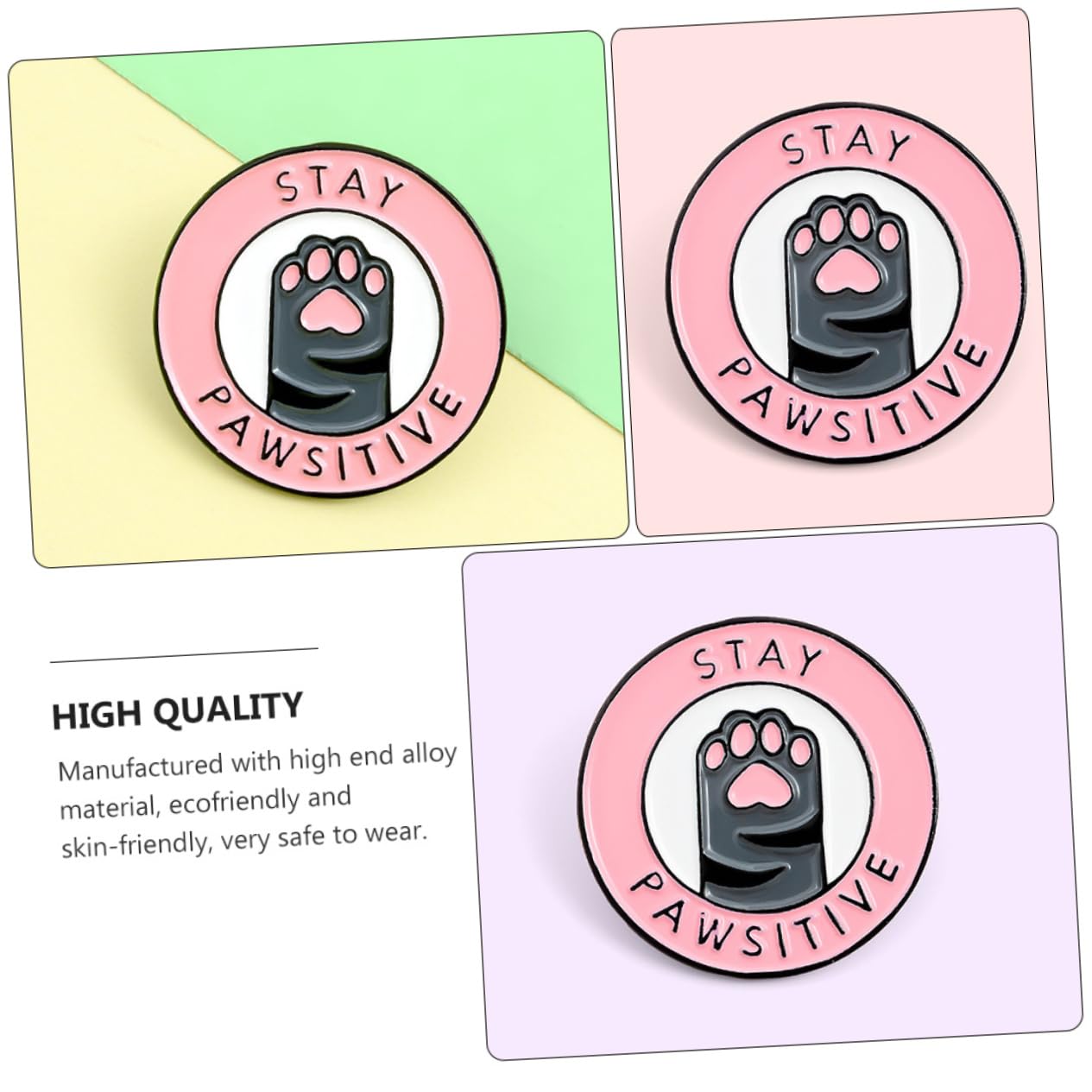 Happyyami Broche Chat Patte Ronde 1.18 Pouce Émail Rose Créative Lettre Anglaise Accessoire Mode Pour Vêtements Sac