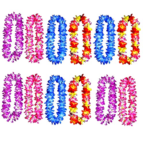 Paquete de 12 piezas de Leis hawaianas gruesas de 41 pulgadas, Lei de 4 colores para fiestas de graduación, fiestas de baile, accesorios de fotos en exteriores (12 piezas de 4 colores)