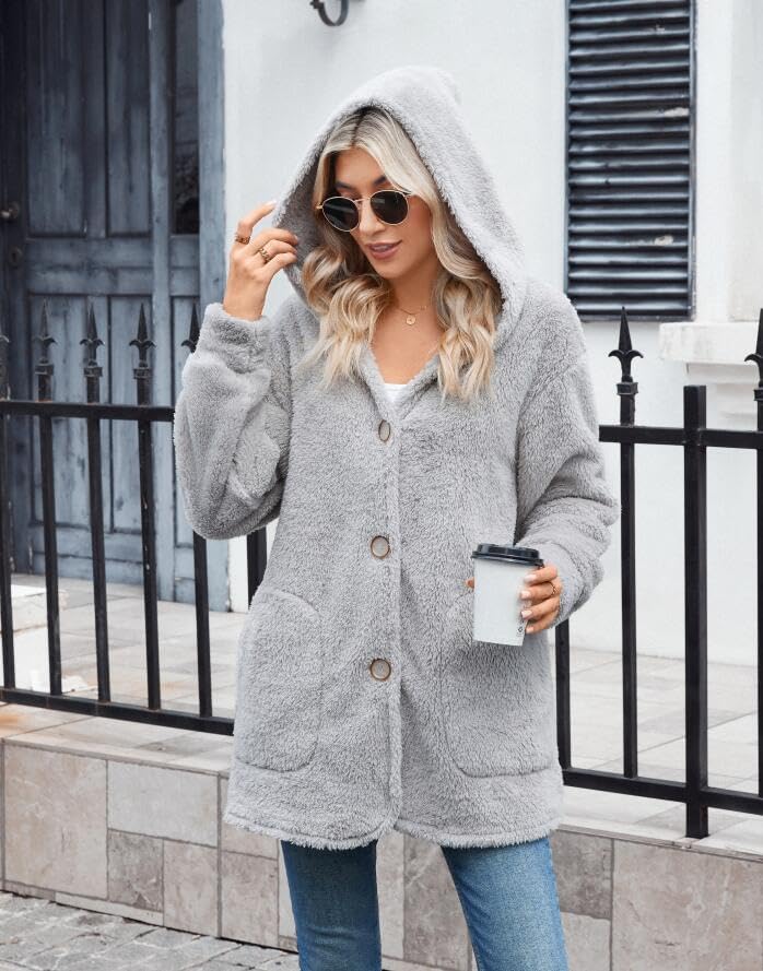 Bestbee Warm Fleece Jackets for Women, Plus Size Fuzzy Hooded Casual Coats Lidies 2025 Cardigan Sweaters Outerwear with Pockets, 2XL, Big Red Plaid - Image 7