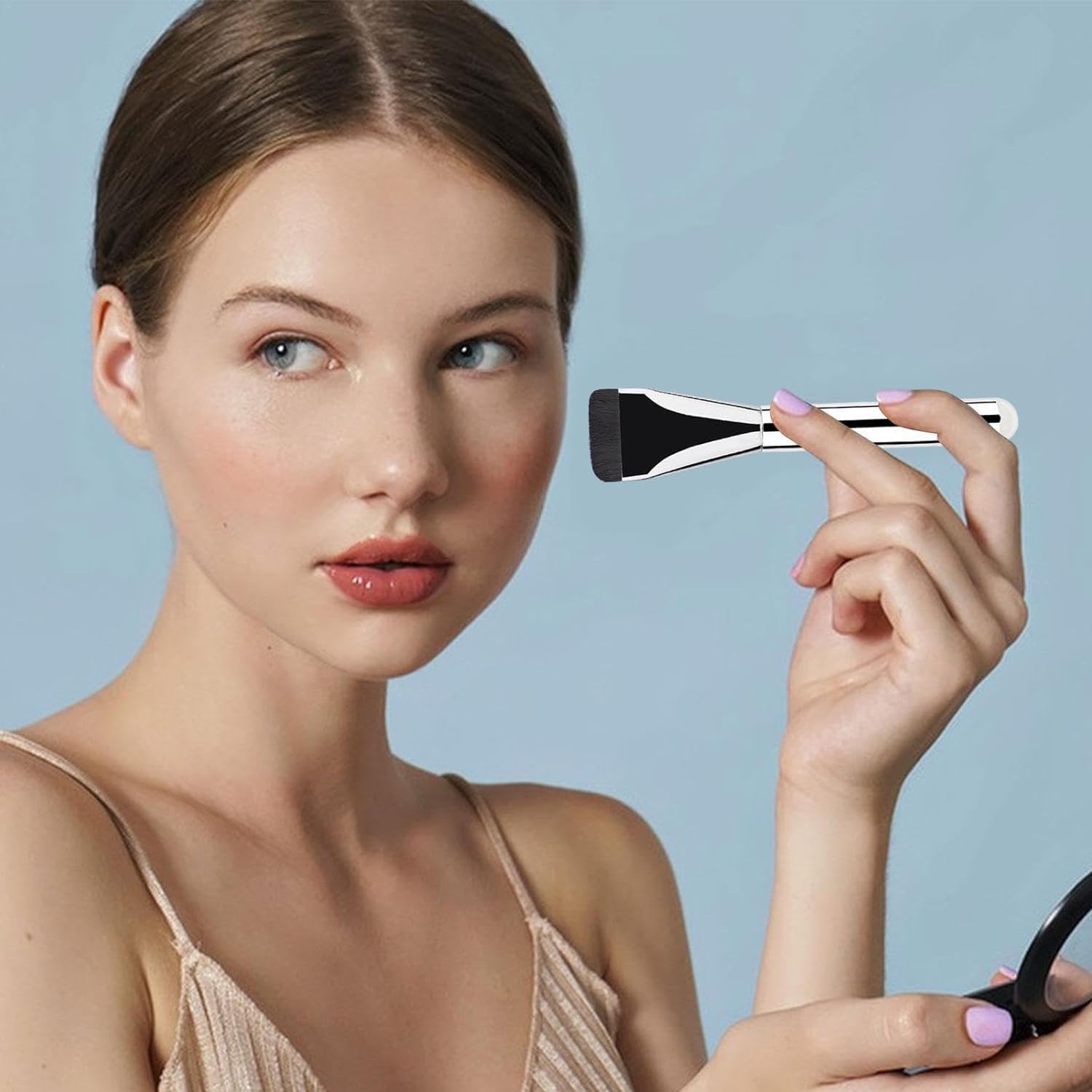 Pennello piatto per make-up per fondotinta, pennello piatto per correttore, ultra sottile, pennello per cipria, pennello per fondotinta, pennello per cosmetici
