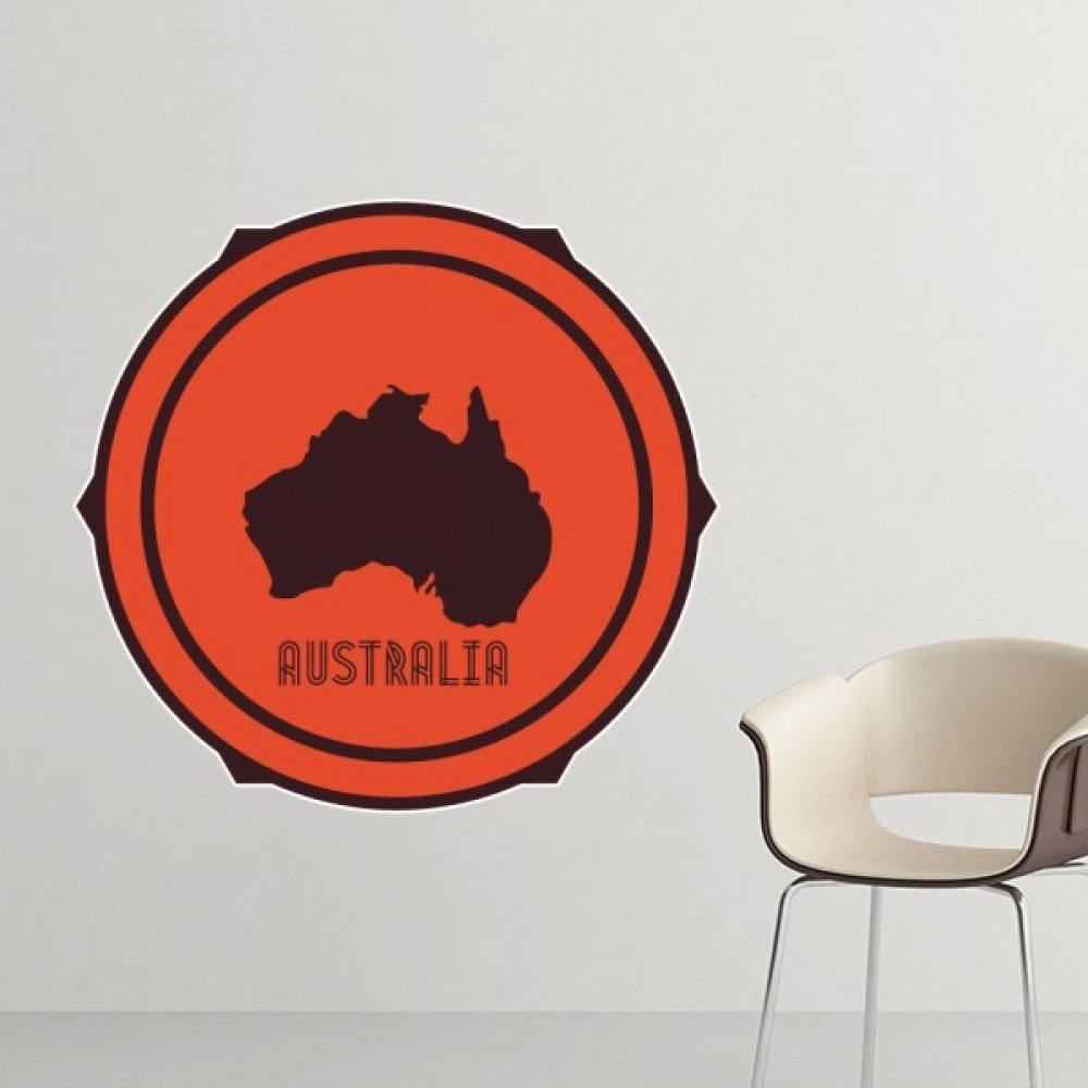 Sticker mural Australie carte emblème rouge et noir déco chambre 25cm