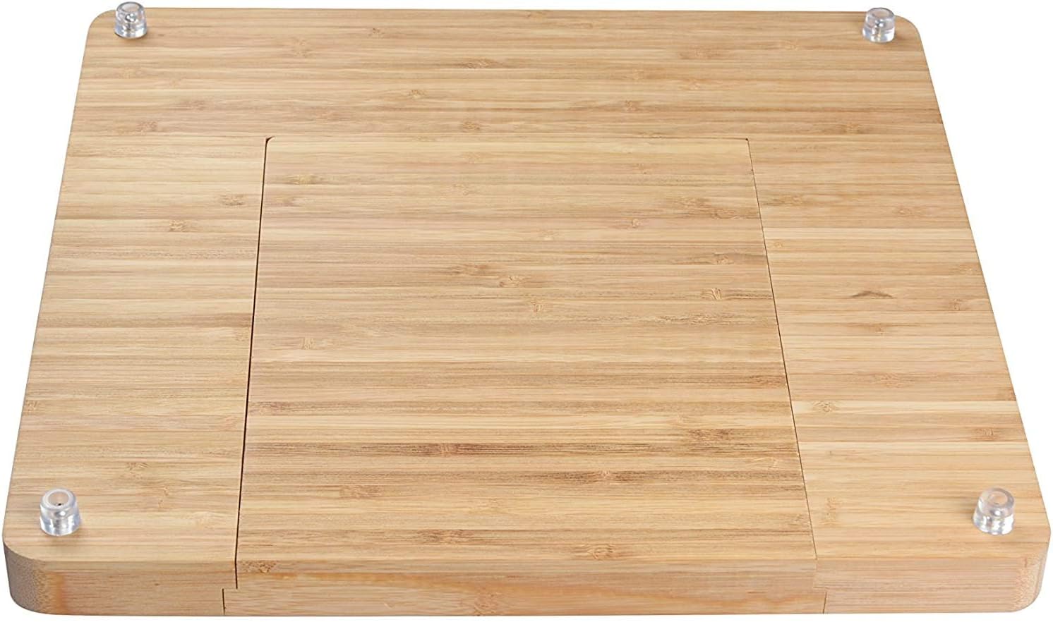 Bamboo Cheese Board and Knife Set - Square Charcuterie Wooden Serving Board with 4 Cheese Knives in a Pull-Out Drawer, Great to Present Cheese Platter for Picnic or Parties - Pack of 2