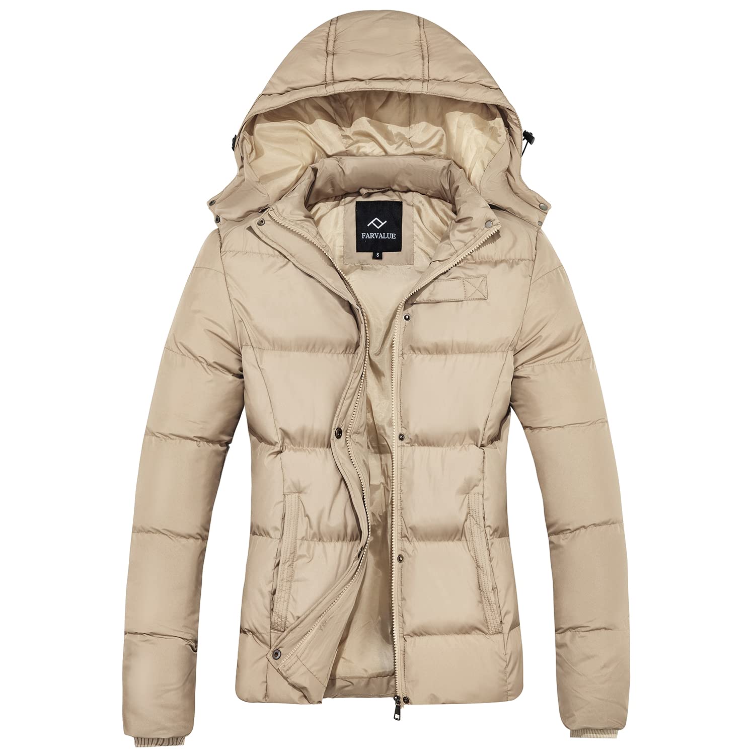 FARVALUEWomen's Winter Coat Down Long Parka Winter Jacket Thicken Puffer Coat Warm Jacket with Removable Fur Hood Creamy Medium