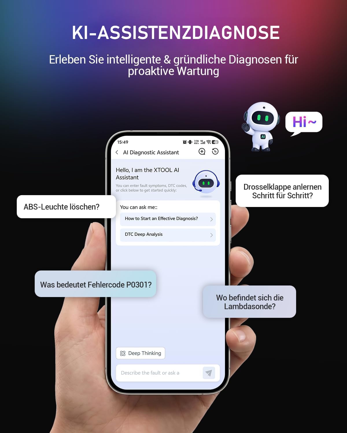 XTOOL A30M OBD2 Diagnosegerät Set, Bidirektionales Kabelloses Diagnosegerät Auto, Vollsystem, KI-Unterstützung, 26+ Resets, Öl ABS BMS DPF, 8-PID Live-Daten für iOS/Android, Lebenslange Update, CAN FD
