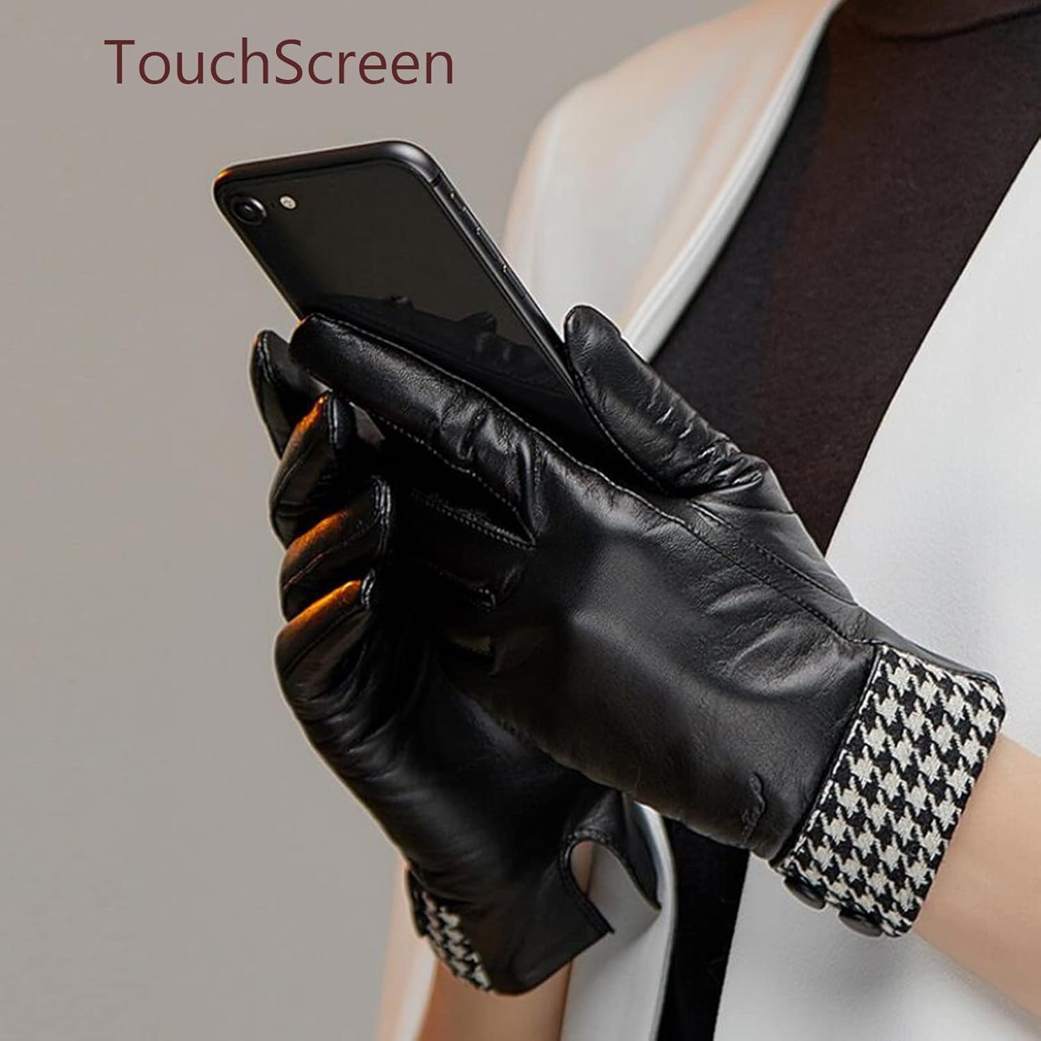 Guantes de Cuero para Mujer, Guantes cálidos de Piel de Oveja, Guantes con Pantalla táctil, Guantes para Ciclismo al Aire Libre, Guantes cálidos de Piel de Oveja