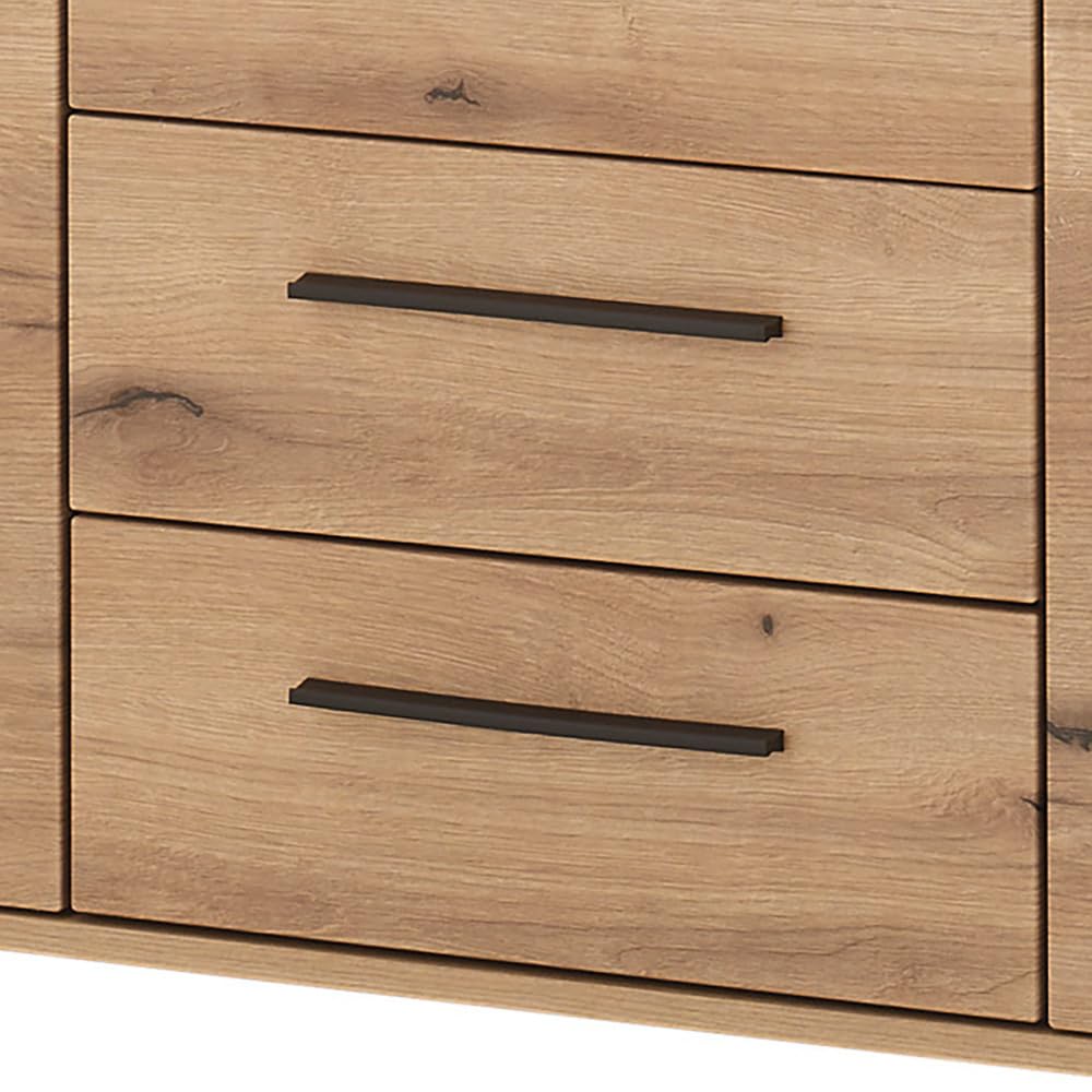 Lomadox Highboard 160 cm breit Vitrine Wohnzimmerschrank in Eiche mit 3 Glastüren & 2 Schubladen inkl. Softclose-Funktion