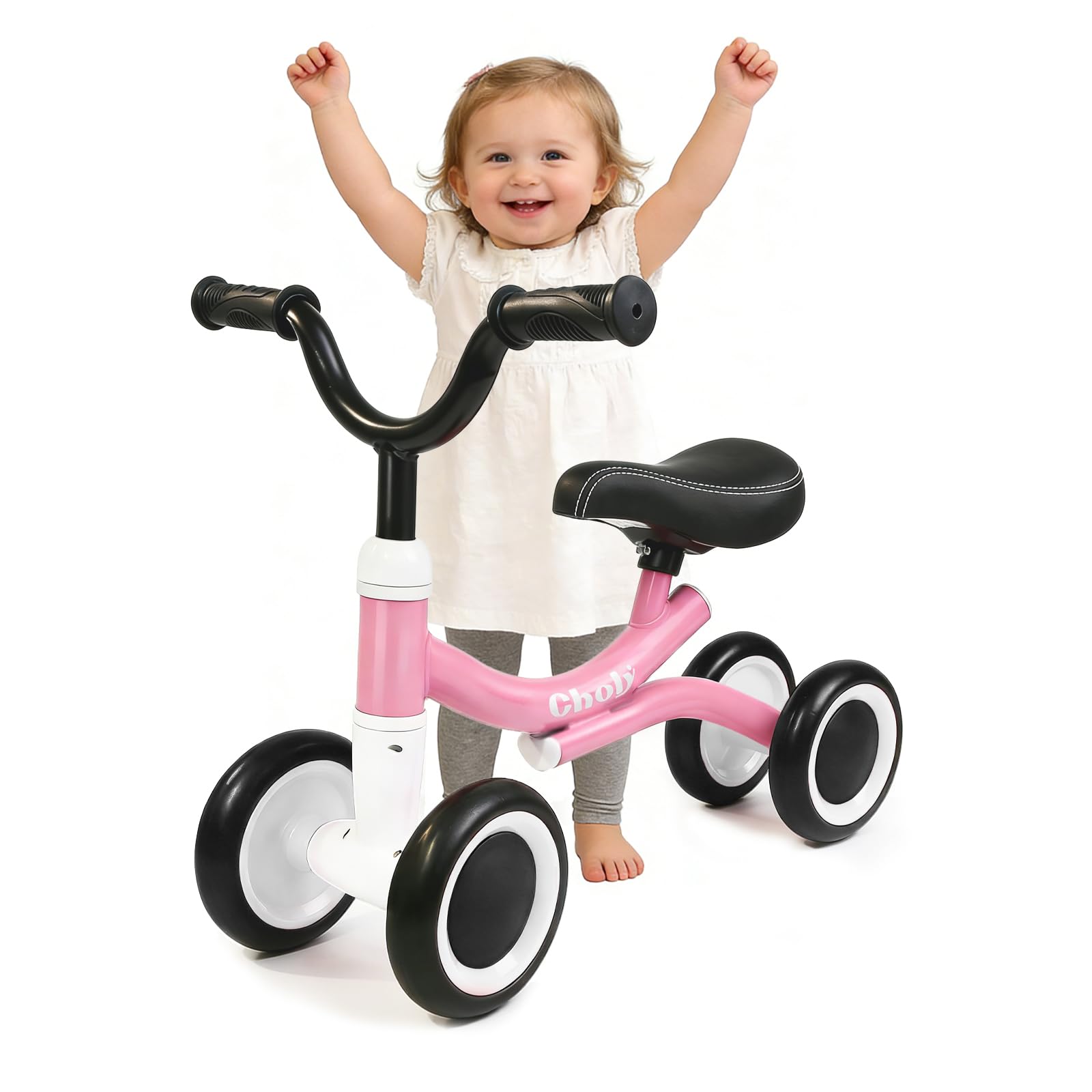 CHOLY Baby Balance Bike 1 Year Old, 10-24 Months Toddler Bike, 4 Wheels Baby Bike, Indoor Outdoor Infant First Bike No Pedals Kids Balance Bike for Boys Girls