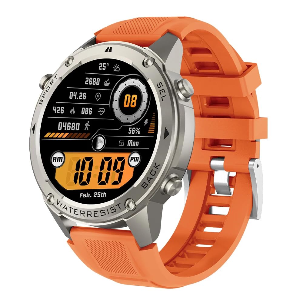 Reloj inteligente GPS 2025, brújula, altitud, pantalla amoled de 1.4 pulgadas, resistente al agua, 5 ATM, para hombre, deportivo, fitness, batería de 500 mAh, reloj inteligente (naranja)