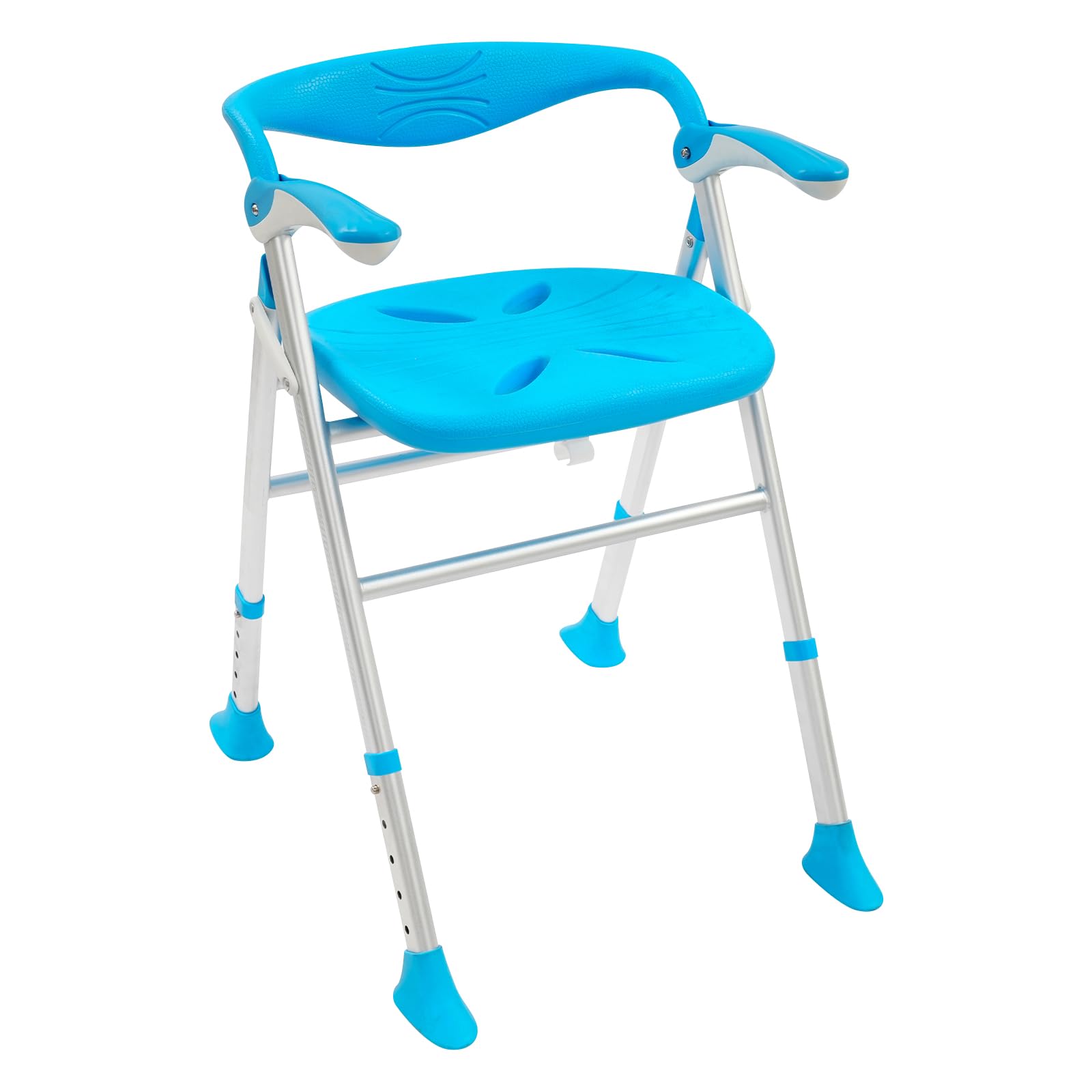 Silla de ducha para personas mayores, plegable, con respaldo y reposabrazos, altura regulable de 63,4 a 74 cm, con almohadillas antideslizantes para los pies, hasta 180 kg, color verde claro