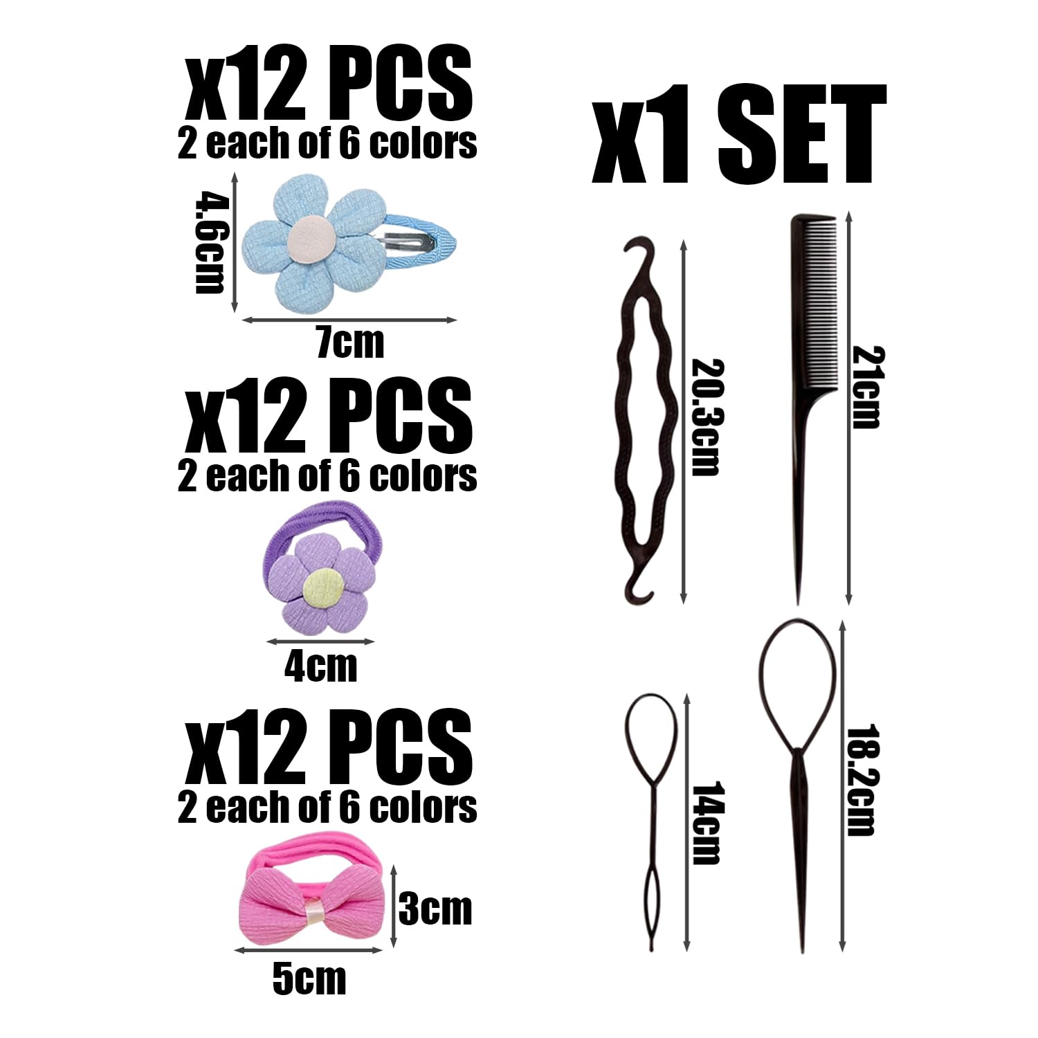 6 works Of Hairpins, 12 works Of Hair Ropes, 4 Hair Combs, Girls' Travel Hair Accessories, Fresh Flower Patterns - Image 2