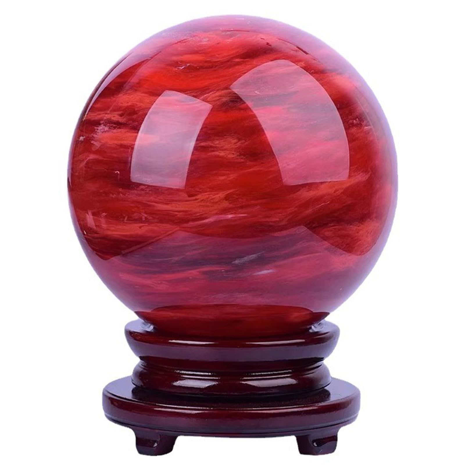 Zooeewly Natural Red Crystal Sphere Ball for Meditation – Reiki Healing Reiki Stone Feng Shui Ornament Mineral Quartz Sphere with Wooden Stand,100mm