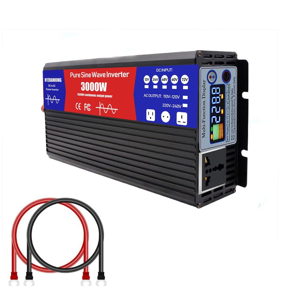 Onduleur solaire 3000W onde pure sinus avec entrée CC 12V 24V 48V 60V 72V vers sortie CA 220V