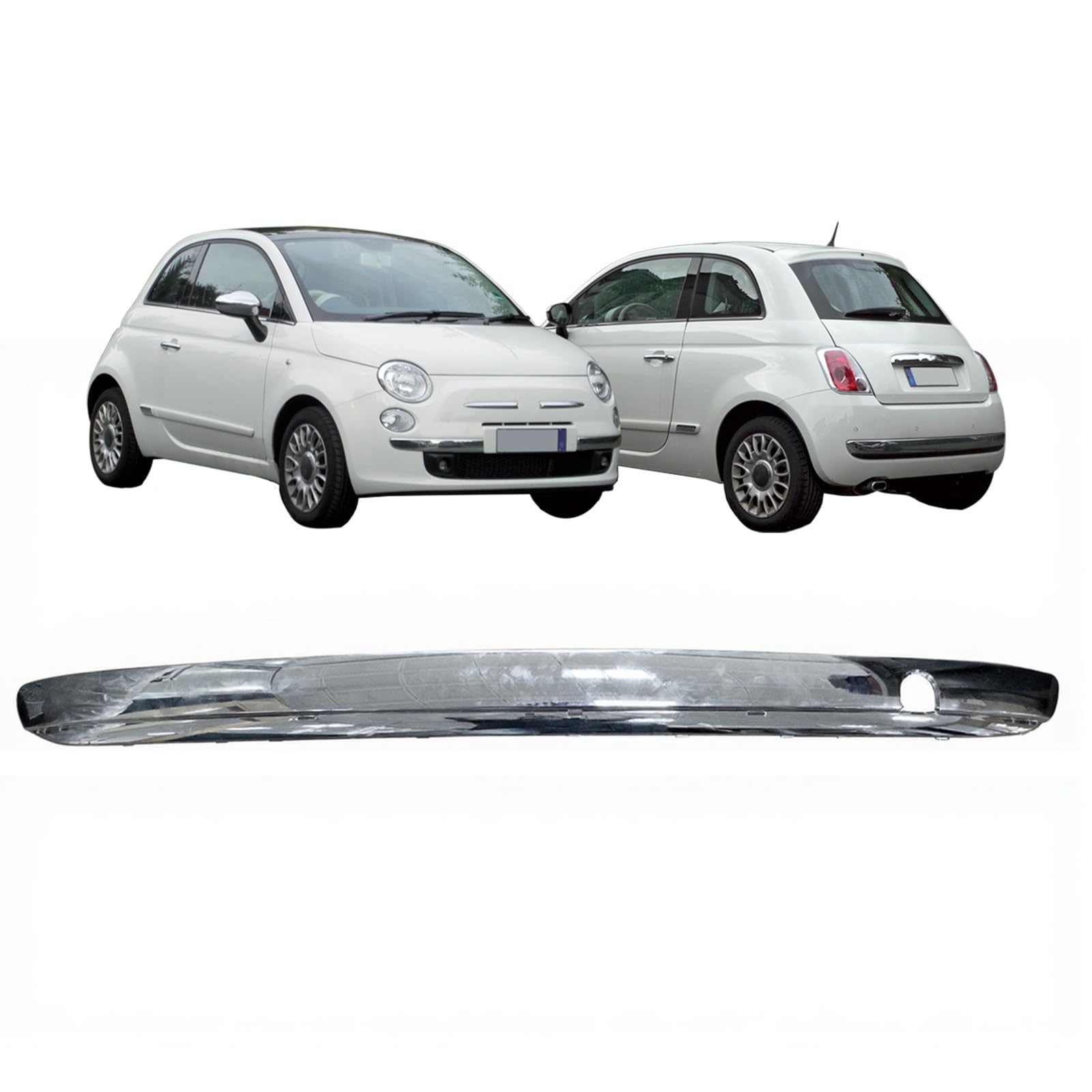 Modanatura Paraurti Posteriore Compatibile Con 500 Dal 2007 Al 2015 Specifico per Versioni 0.9, 1.2, 1.2 LPG, 1.3 Multijet e 1.4 Centrale Cromata Codice Originale 735521029