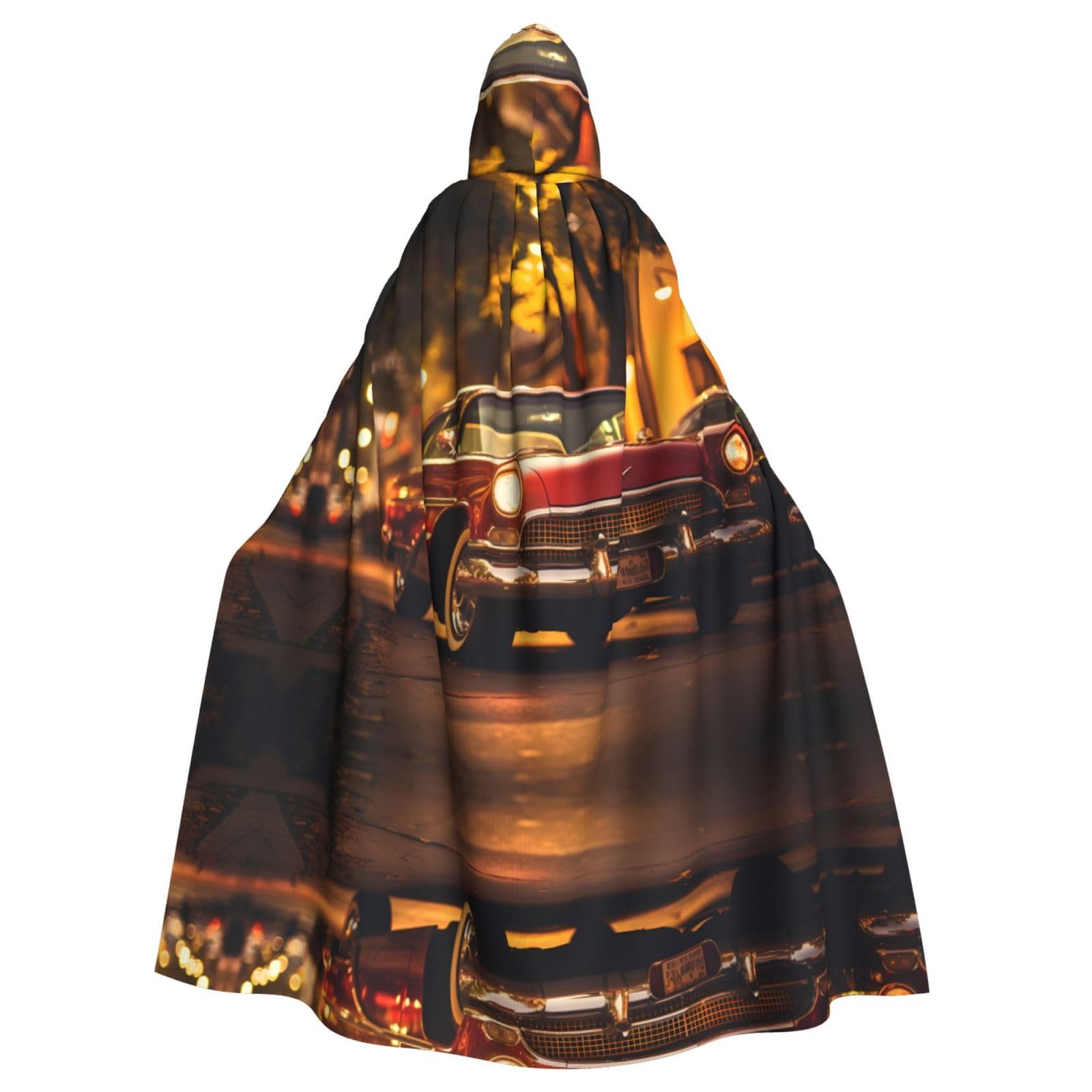 Classic Vintage Cars Pattern Halloween Adult Hooded Cape Cloak for wear during Halloween, role-playing