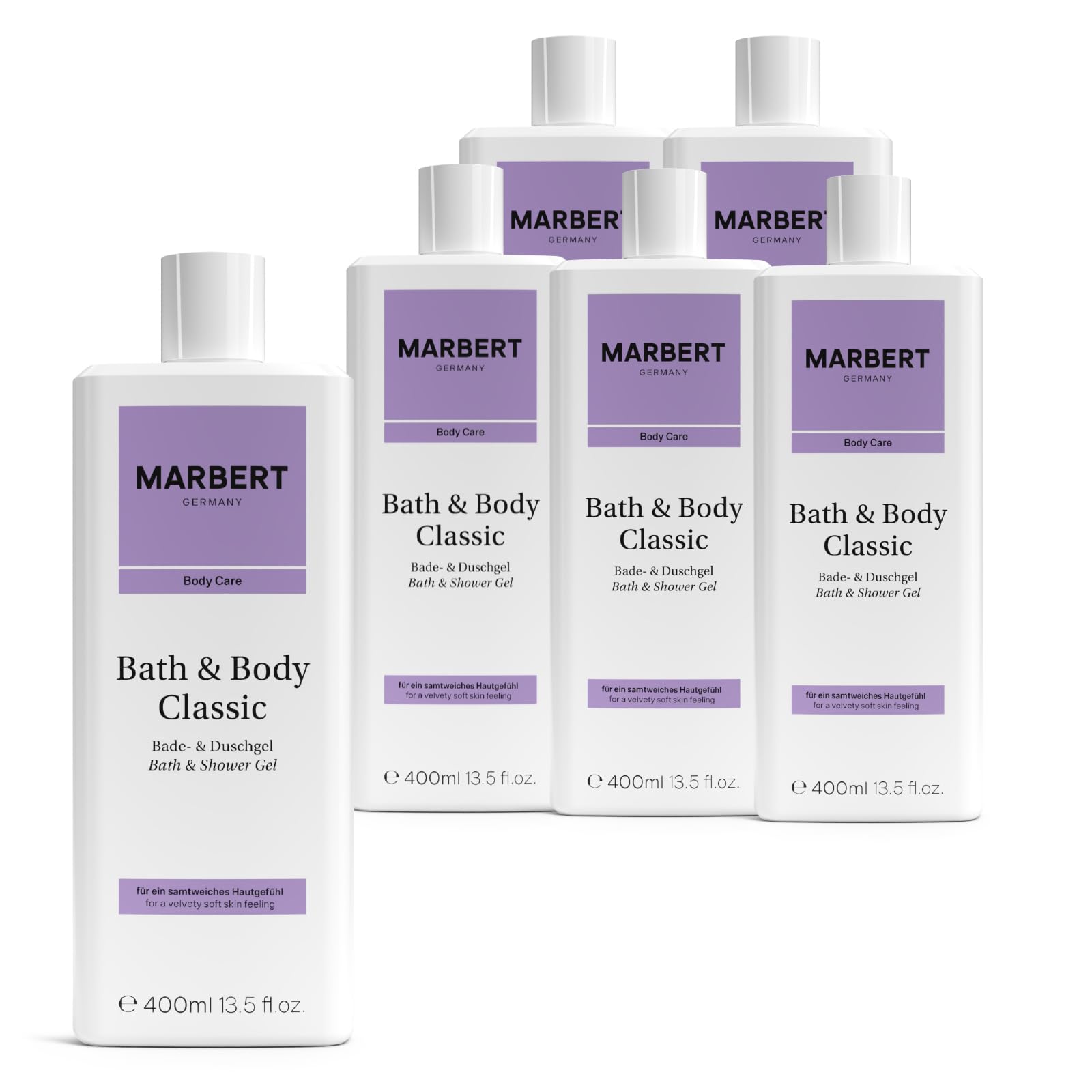 Marbert Bath & Body Classic 6 x 400 ml – Bade- & Duschgel mit Blumigem Chypre-Duft – Sanfte Reinigung & Geschmeidige Pflege für alle Hauttypen