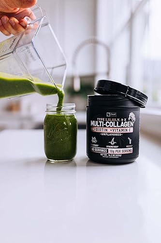 Miniatura 7 de Proteína en polvo de péptidos multicolágeno premium (1, 2, 3, 5 y 10) con vitamina C, biotina, ácido hialurónico, para la piel del cabello y las