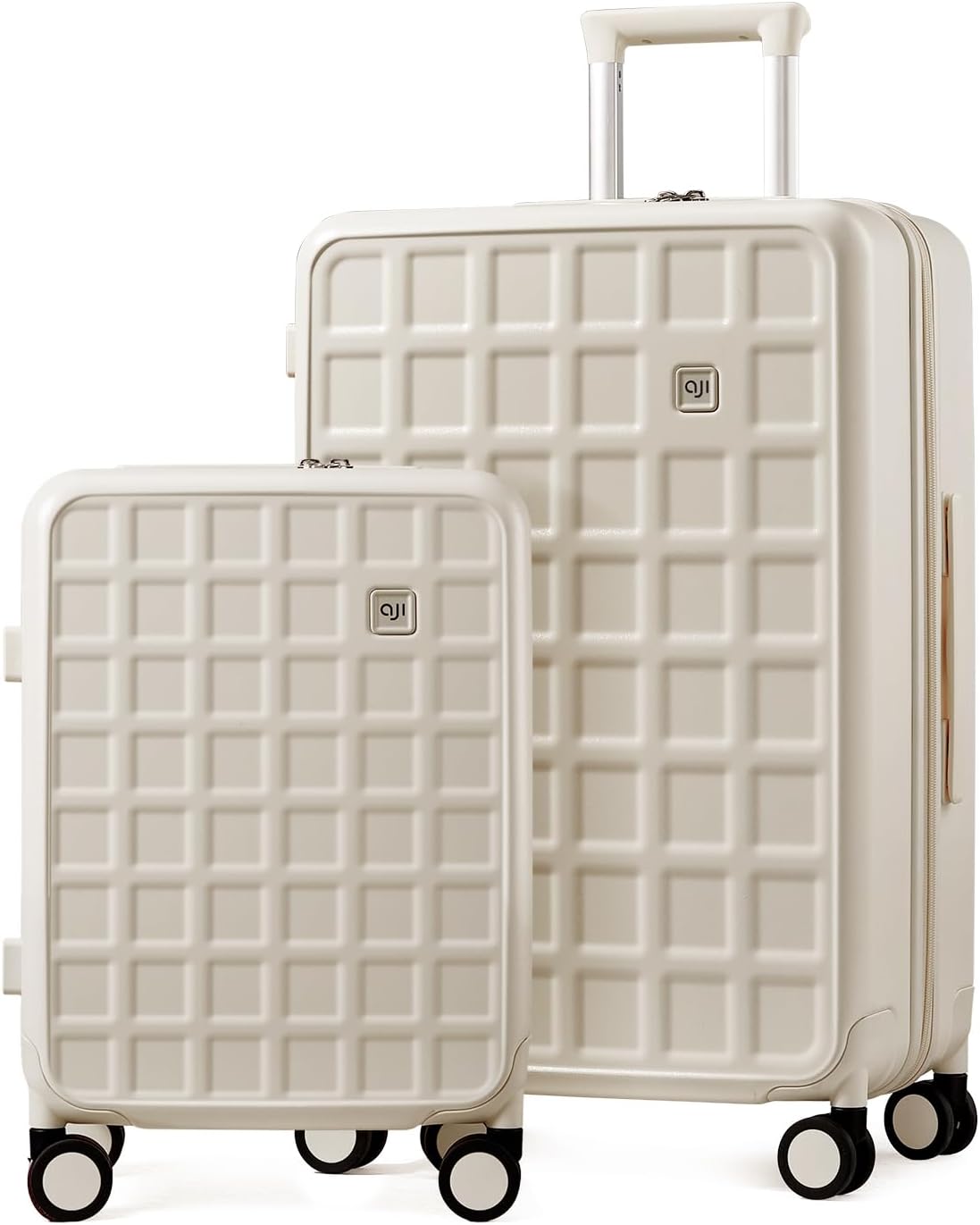 aji Luggage Sets 2 Piece with Spinner Wheel, 20/26 Inch Luggage with TSA Lock, 100% Lightweight PC Hard Shell travel luggage Suitcases for Men Women, 2-Piece Set, Coconut White