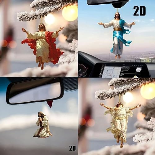Miniatura 6 de Decoración colgante de auto retro 2D de Jesús, adorno colgante de diario divino, adorno de espejo plano acrílico para interior de automóvil, regalo