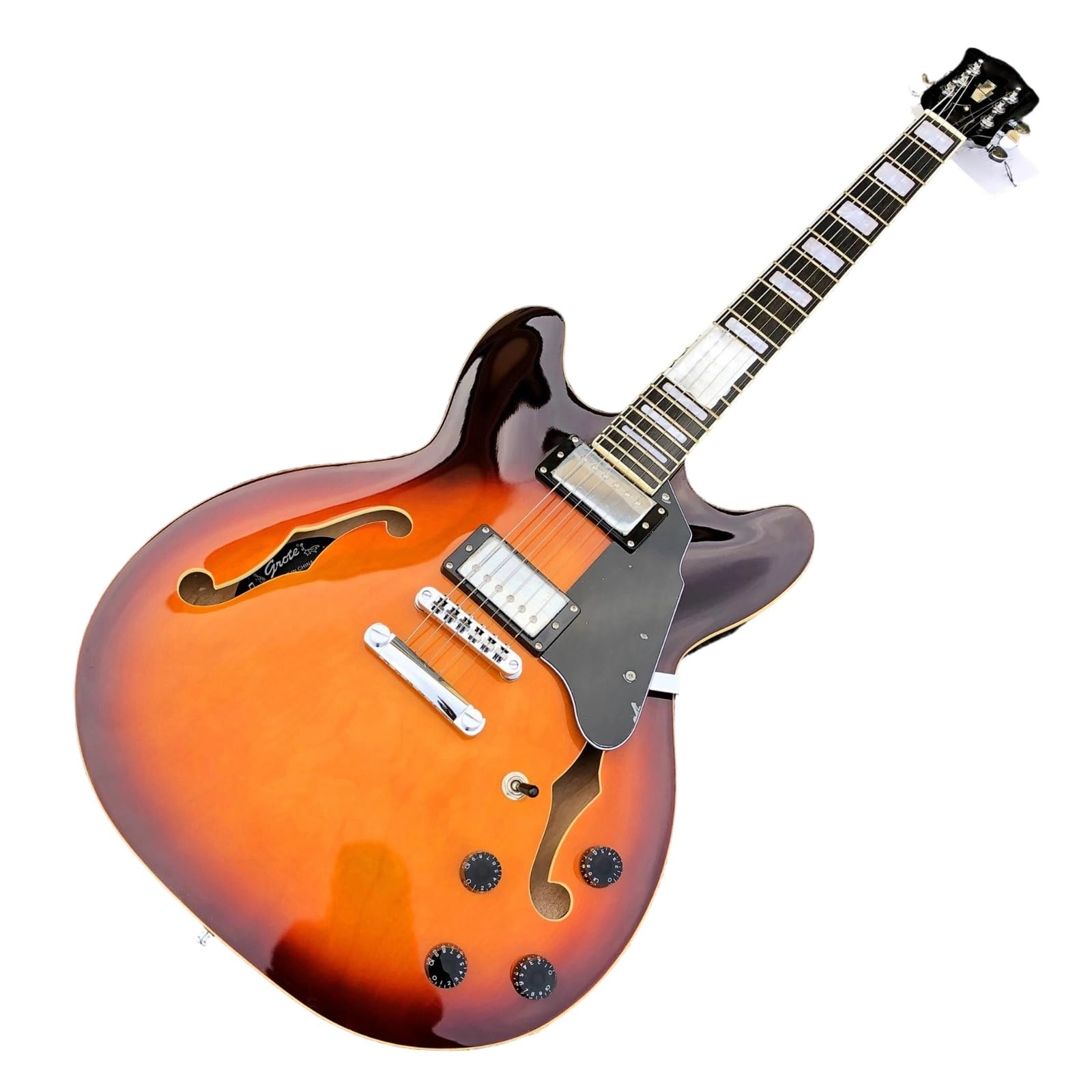 Standard Gitara Elektryczna Klonowa Gitara Elektryczna Humbucker Pickup Semi Hollow F Holes Archtop 6 Strunowy Chromowany Sprzęt Trwały