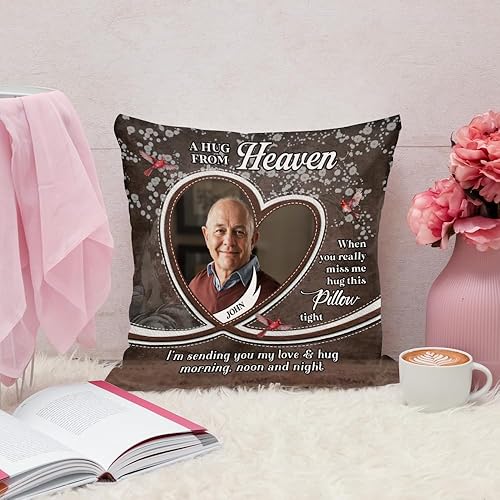 Miniatura 5 de ENCYCOM Almohada personalizada con texto en inglés "A Hug from Heaven", regalo de condolencias por pérdida de seres queridos, regalos de recuerdo de
