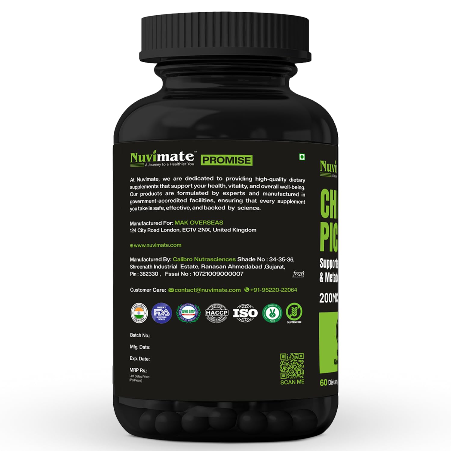 Nuvimate Chromium Picolinate Supplement Blood Sugar Supplement Capsules With Cinnamon Bitter Gourd Hibiscus For Healthy Blood Sugar Levels Glucose Support Supplement - 60 Capsules 2