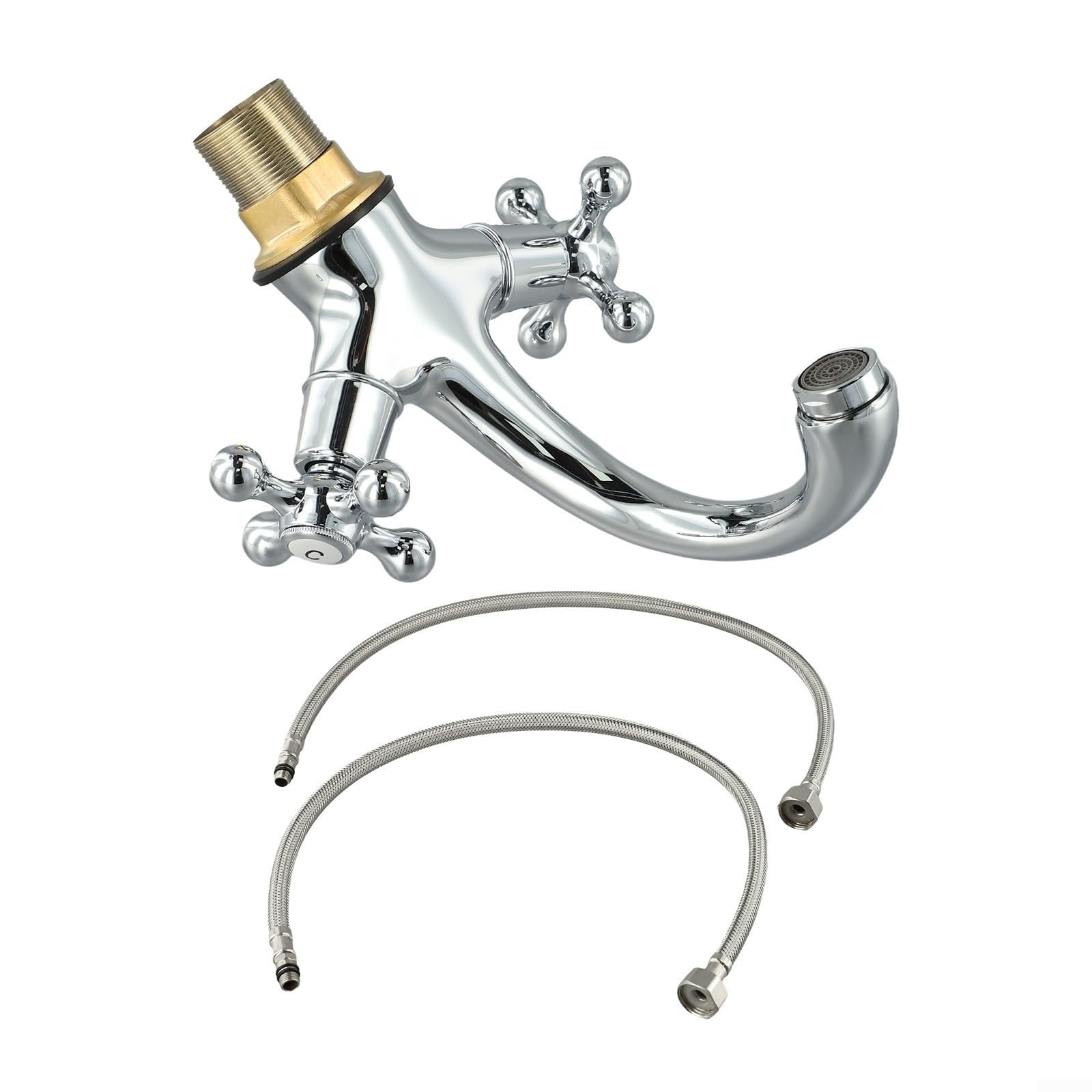 Robinet mitigeur vintage laiton eau chaude froide avec bec pivotant double poignée