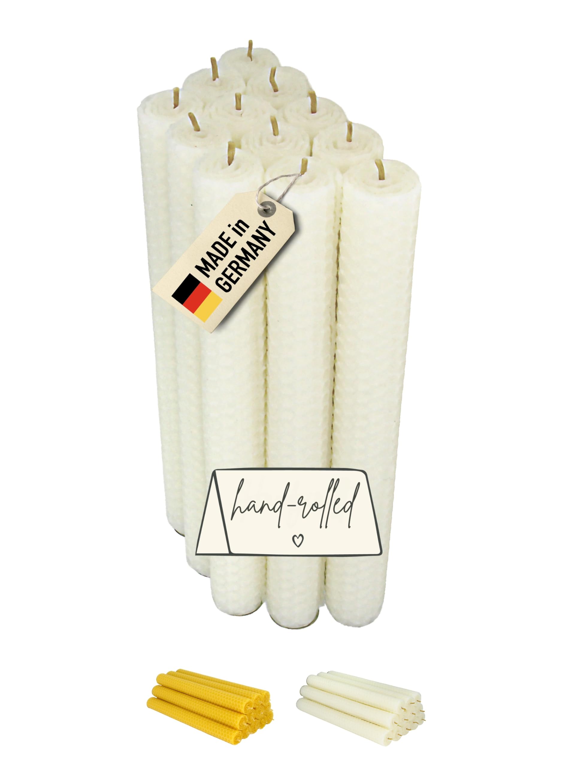 12 świec w 100% z wosku pszczelego z Niemiec – ręcznie zwijane świece z wosku pszczelego, wysokość 20 cm, średnica ok. 2,2 cm, białe, zestaw świec premium z knotami konopnymi do dekoracji stołu
