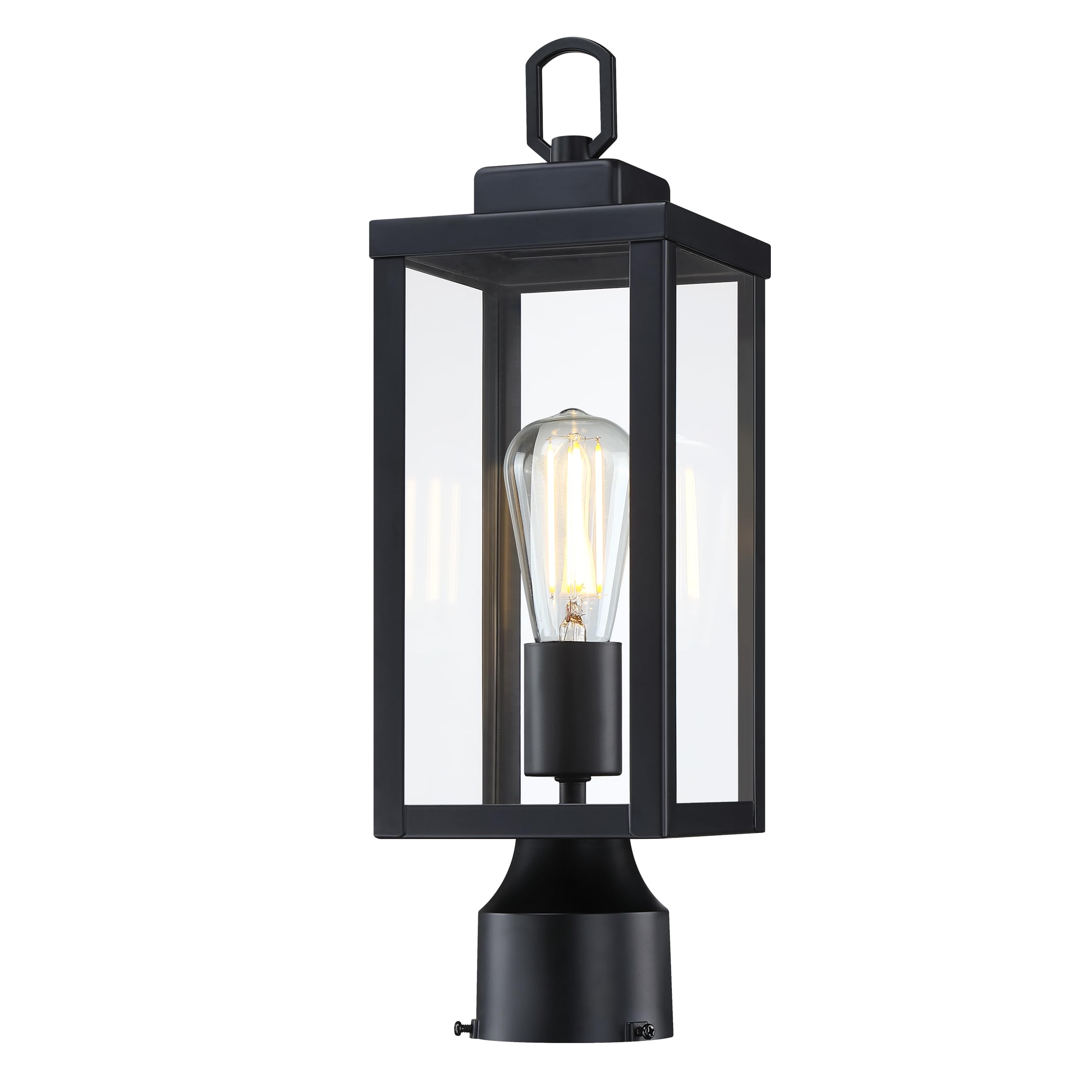GRUENLICH Outdoor Post Lighting Fixture Pole Lantern, E26 Medium Base Max 60W, Metal Housing Plus Glass, Matte Black Finish, Bulb Not Included, 1 Pack