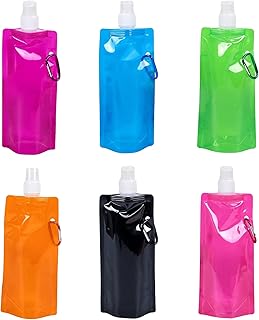 VIKSAUN 6pcs Foldable Sports Bottle 480ml Colorful Reusable Drink Pouches Bags Concealable Drinking Pouch Drinks Flasks with Clip for Outdoor Sports,Biking,Hiking,Travel (6 pcs)