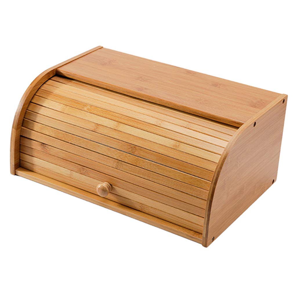 Big Shoppe Store Wooden Roll Top Bread Box Large Capacity Bread Holder Bin, Vintage Kitchen Rack Food Storage Container for Loaf, Pastry, Snacks