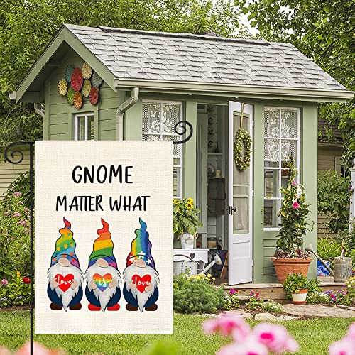 AVOIN Rainbow Love Is Love Gnome Pride Garden Flag Double Sided, Love Heart LGBTQ Community Parade Holiday Party Yard Outdoor Decoration 12 x 18 Inch - Image 3