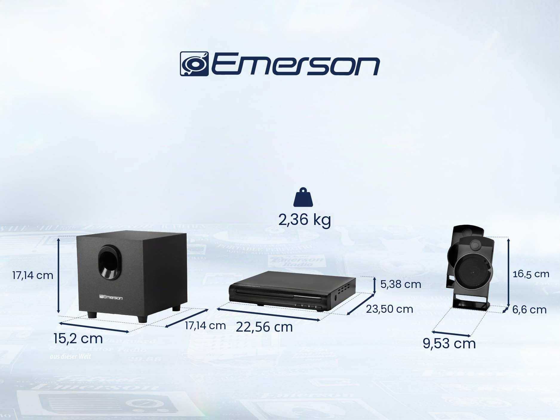 Emerson Ed-8050 2.1-Kanal-Heimkino-DVD-Player Und Surround-Sound-System Mit Subwoofer, HDMI-Ausgang, USB-Wiedergabe Zwei Lautsprechern Ideal Für Immersives Film- Musikerlebnis