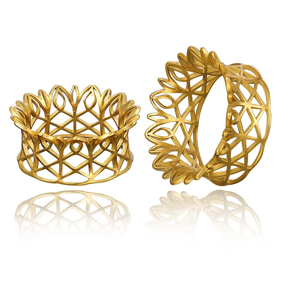 Twolobes 2PCS Hollow Crown Ear Gauges Hypoallergenic 316 Stainless Steel Breathing Ear Plugs Tunnels for Stretched Ears 8mm-25mm (0G-1") Body Piercing