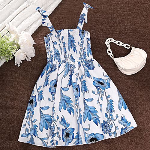 Zanjkr Vestidos para meninas tamanho 10 ~ 12 meninas verão casual gola redonda sem mangas suspensóri