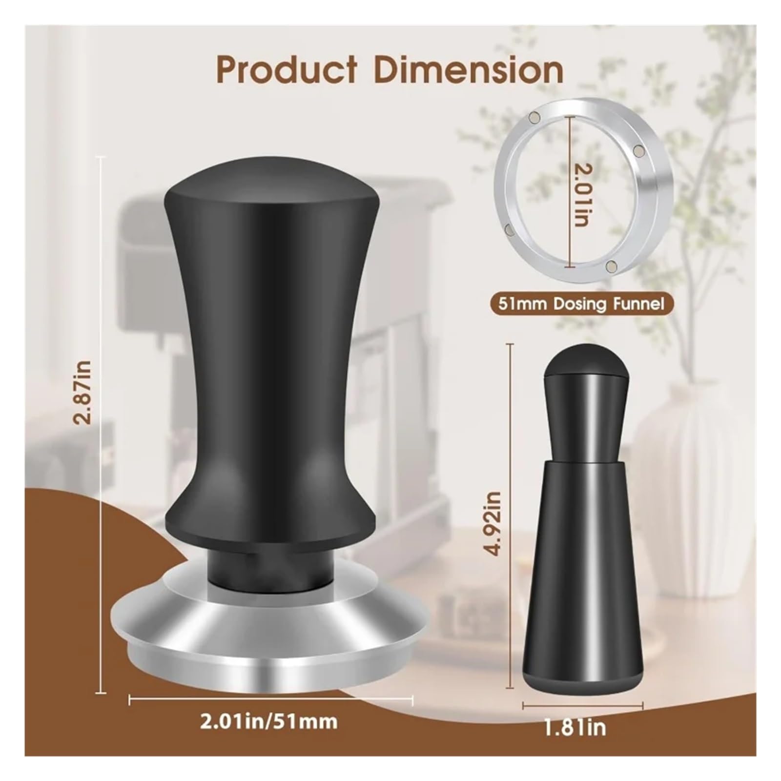 Kit di accessori da 4 pezzi Distributore caffè e strumento livellatore antimanomissione set imbuto dosatore for 51 mm per Caffè(A Black 1 set)