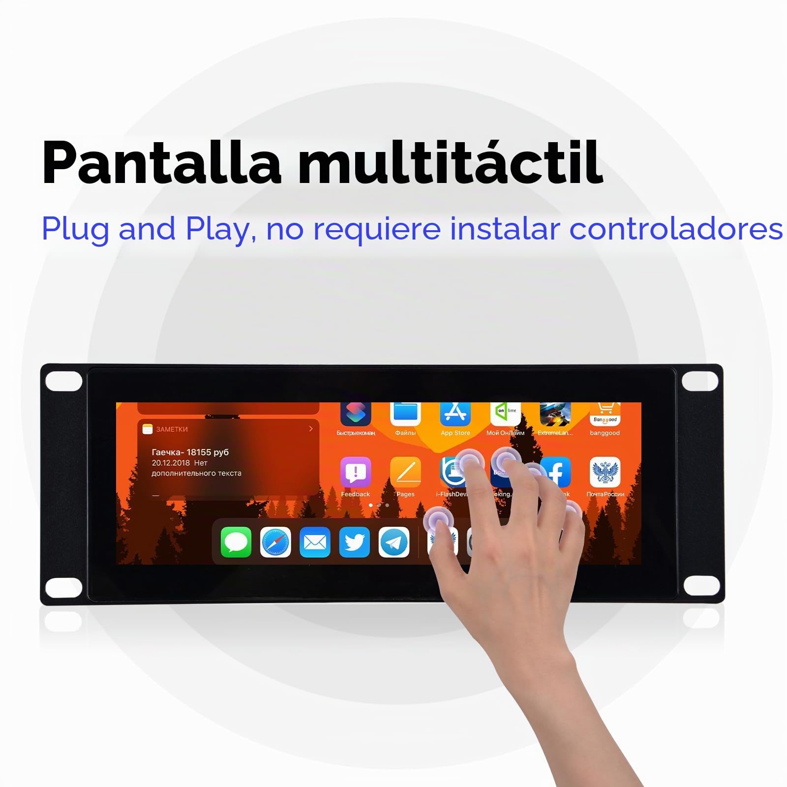 GeeekPi 7.84 Inch 1280 x 400 Capacitieve Touchscreen LCD Display 2U Rack Mount Monitor Voor DeskPi RackMate T0/T1/T2 Serverkast