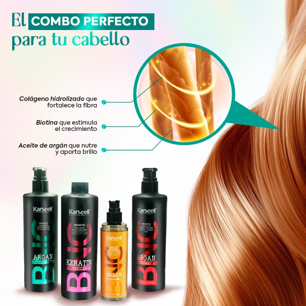 Karseell Acondicionador Profesional Nutritivo Aceite de Argán Vitamina E Hidratante Desenredante Reparador Suavidad Brillo Antifrizz Cabello Seco Dañado Teñido sin Siliconas ni Parabenos Uso Diario