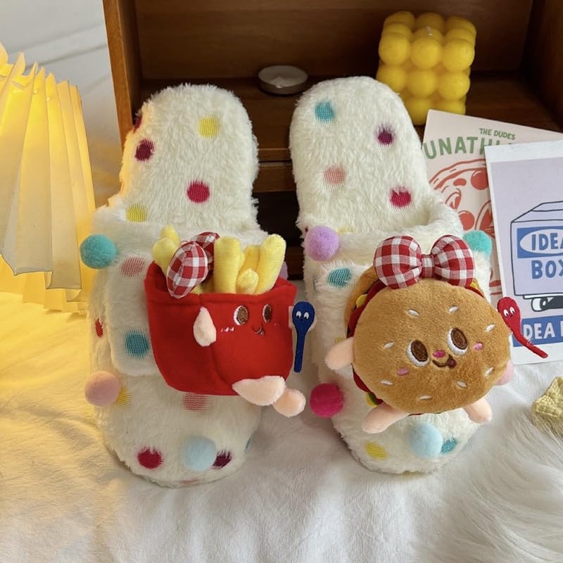 Burger & Fries Furry Slippers - Women's Indoor Winter Warm Plush Novelty Slippers4