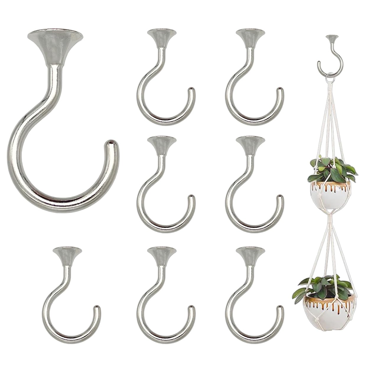 Heavy Duty Ceiling Hooks for Hanging Plants 8 Pack (Silver)