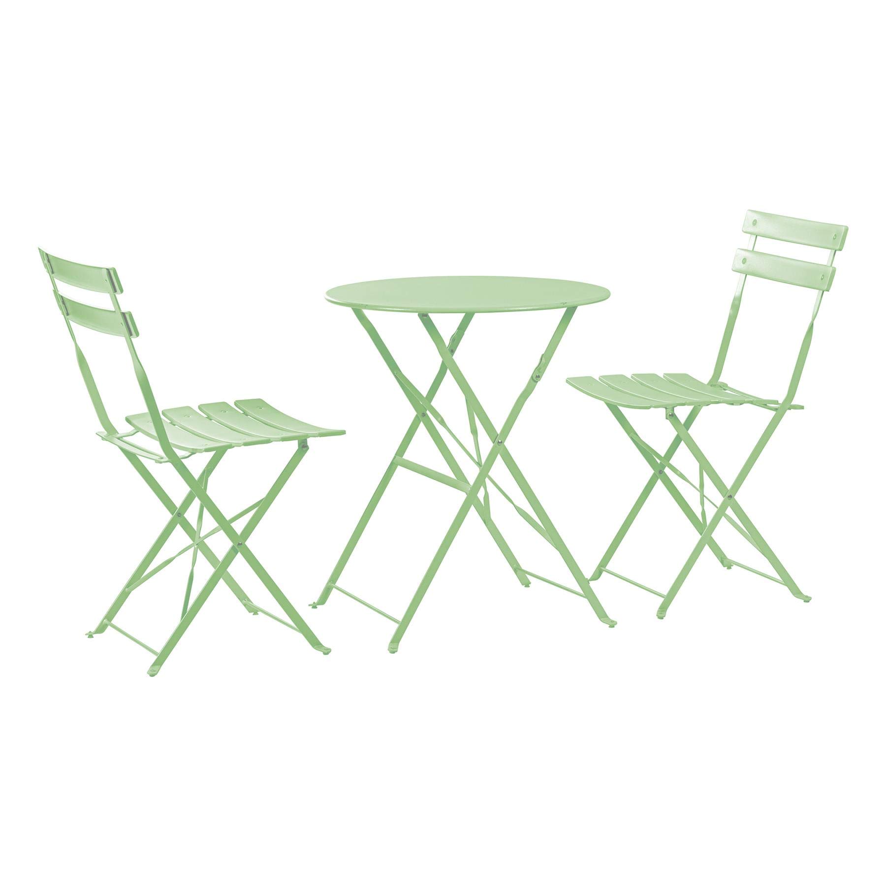 Harbour Housewares 2 Seater Sussex Bistro Set - Folding Table Chairs Outdoor Patio Furniture - Round - Sage Green