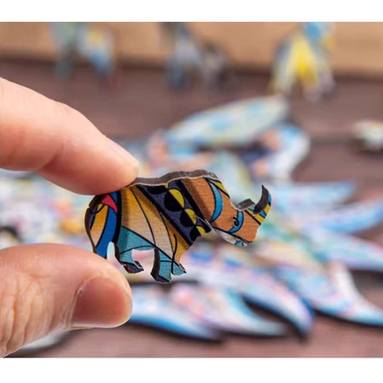 Puzzle di Legno Irregolare Unico Montessori con Animali | Puzzle di Forme con Scatola di Legno, Puzzle Decorativo Fauna con Leone Lupo Tigre Elefante Aquila Orso