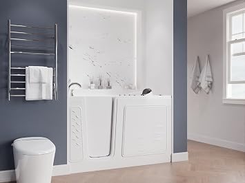 ANZZI Walk-in Tub 30" x 60" Left Drain Quick Fill Walk-In Whirlpool and Air Tub with Powered Fast Drain in White 3060WIL | Spa features Aromatherapy, chromatherapy, ADA slip-resistant seat, handheld shower, bath pillow included, LED light