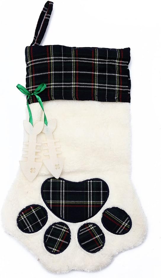 M DoDo Christmas Paw Stocking For Pet Dog Large Sherpa Hanging Christmas Stocking (Green)